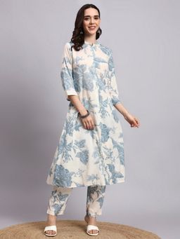 Aayusika - Women Cream Rayon Floral Kurta with Pant