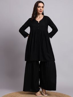 Aayusika - Women Black Rayon Solid Kurta with Palazzo
