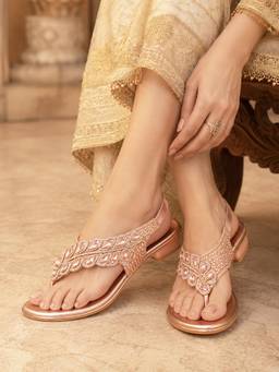 Pelle Albero - Rose Gold Women Sultan Flat Sandals