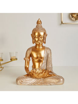 HomeTown - Zen Polyresin Lotus Buddha Figurine In Gold