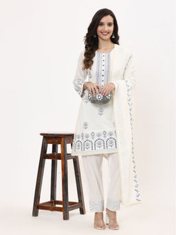 Zari Jaipur - Cotton Viscose Dobby Kurta with Pant and Dupatta (Set of 3)