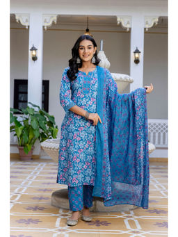 Kohsh - Womens Cotton Floral Print Straight Kurta Pant Dupatta (Set of 3)