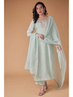 Zari Jaipur - Silk Embroidery Kurta with Pant and Dupatta (Set of 3)