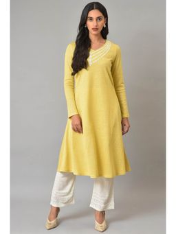 W - Yellow Floral Winter Kurta