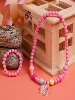 JEWELZ - Dark Pink Unicorn Necklace & Bracelet Set with Plastic Beats (3-4 Years)