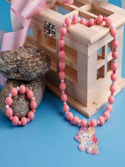JEWELZ - Dark Pink Unicorn Necklace & Bracelet Set with Plastic Beads (3-4 Years)