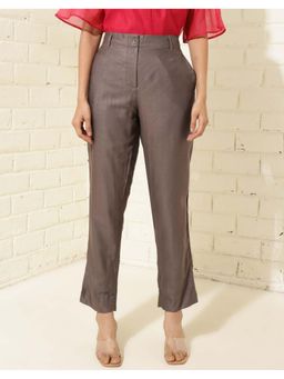 Fabindia - Brown Viscose Silk Full Length Slim Fit Pant Formal