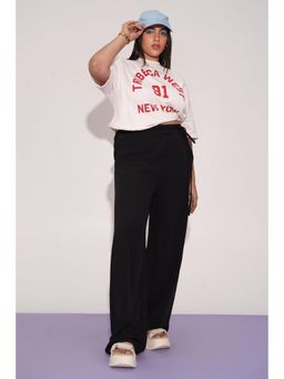 FREAKINS - Lit Black Curve Tie-Up Korean Pants