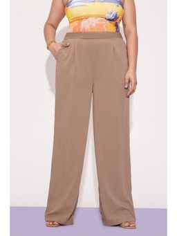 FREAKINS - Tan Pleated Waistband Curve Korean Pants