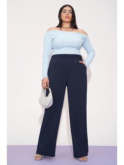 FREAKINS - Navy Nexus Pleated Waistband Curve Korean Pants