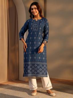 Libas - Blue Casual Silk Kurta
