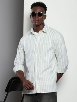 Tommy Hilfiger - Green Striped Regular Fit Cotton Shirt