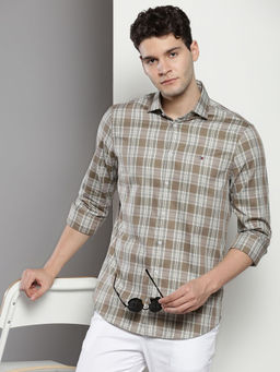 Tommy Hilfiger - Light Brown Checks Slim Fit Cotton Shirt
