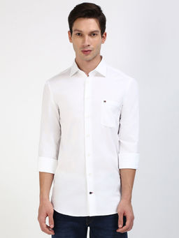 Tommy Hilfiger - White Solid Regular Fit Cotton Shirt