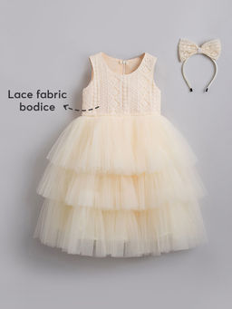 Hopscotch - Tiered Ruffled Party Dress with Bow Headband