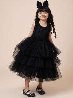 Hopscotch - Tiered Ruffled Party Dress with Bow Headband