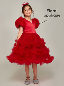 Hopscotch - Tiered Ruffled Party Dress with Crown Headband