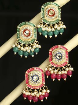 OOMPH - Multi-Color Meenakari No Plating Plating Traditional Pair Of Earrings (Pack of 2)