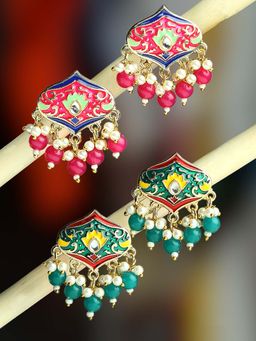 OOMPH - Multi-Color Meenakari No Plating Plating Traditional Pair Of Earrings (Pack of 2)