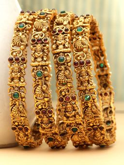 PANASH - Multi-Color Stones Gold Plating Traditional Bangles (Pack of 4) (2.6)