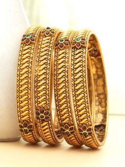 PANASH - Multi-Color Stones Gold Plating Traditional Bangles (Pack of 2) (2.6)