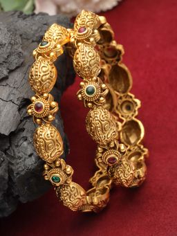 PANASH - Multi-Color Stones Gold Plating Traditional Bangles (Pack of 2) (2.6)