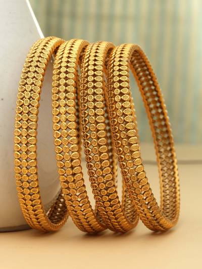 Gold Statement Gold Plating Traditional Bangles (Pack of 4) (2.6)