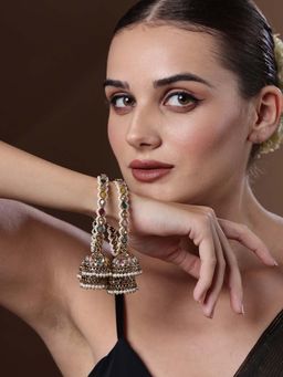 PANASH - Multi-Color Stones Gold Plating Traditional Bangles (Pack of 2) (2.8)