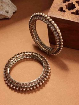 PANASH - White Stones Gold Plating Traditional Bangles (Pack of 2)