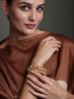 PANASH - Multi-Color Stones Gold Plating Traditional Bangles (Pack of 2)