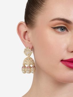 Zaveri Pearls - Pink Stones Gold Plating Traditional 1 Pair Of Earrings