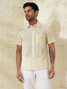Fabindia - Yellow Cotton Hand Block Printed Regular Shirt