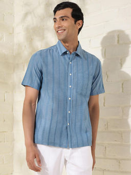 Fabindia - Blue Cotton Dobby Regular Shirt