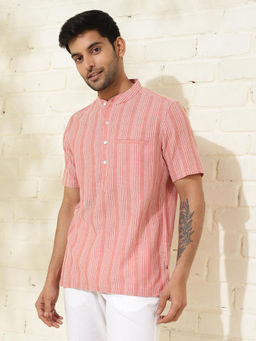 Fabindia - Pink Cotton Dobby Slim Fit Mid Placket Shirt