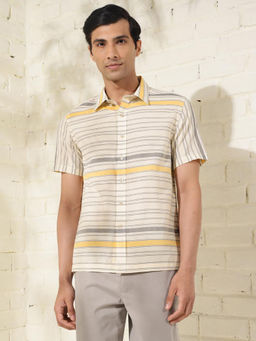 Fabindia - Off White Cotton Striped Regular Shirt