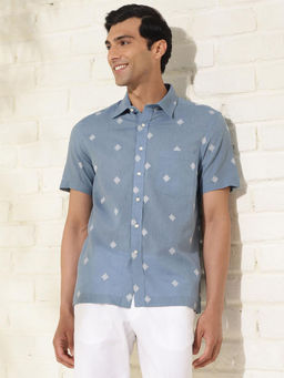 Fabindia - Blue Cotton Dobby Regular Shirt