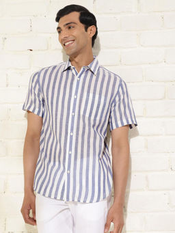 Fabindia - Blue Cotton Striped Slim Fit Regular Shirt