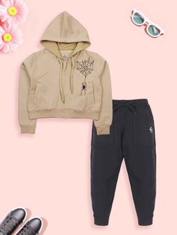 KiddoPanti - Multi-Colour Spider Printed Hooded Sweatshirt with Joggers (Set of 2)