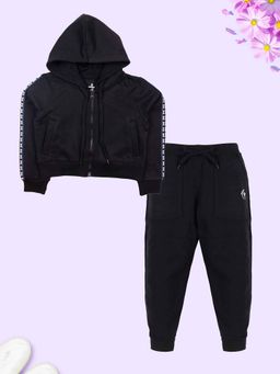 KiddoPanti - Black Crop Length Hooded Sweatshirt with Joggers (Set of 2)