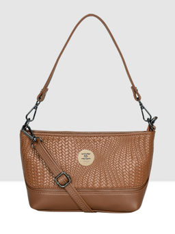 ESBEDA - Tan Woven Pattern Mini Sling Bag with Detachable Strap