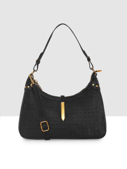 ESBEDA - Black Embossed Classic Sling Bag with Detachable Strap