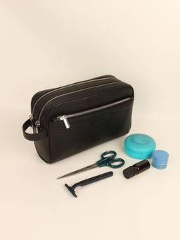 The House Of Ganges - The Vegan Leather Travel Toiletry Pouch Black (M)