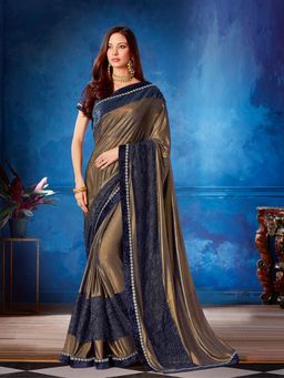 Odette - Gold Lycra Designer Saree with Unstitched Blouse