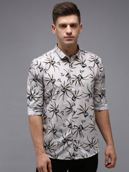SHOWOFF - Men Grey Collar Neck Floral Comfort Fit Shirt