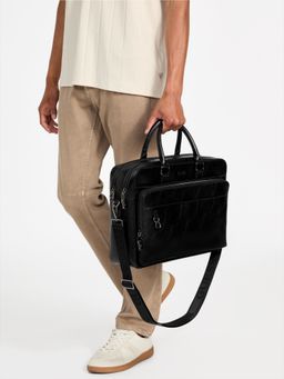 Guess - Black Polyurethane Solid Men Laptop Bag