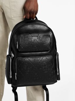 Guess - Black Polyurethane Textured Men Backpack
