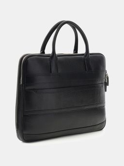 Guess - Black Leather Solid Men Laptop Bag