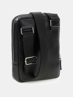 Guess - Black Leather Solid Men Sling Bag