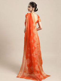 Sareemall - Orange Festive Wear Linen Blend Printed Saree With Unstitched Blouse with Unstitched