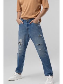 Snitch - Mens Blue Plain Loose Casual Jeans